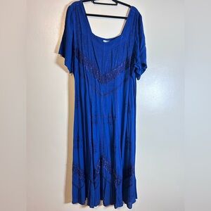Holy Clothing Blue Embroidered Maxi Dress Cottagecore Renaissance size 3X